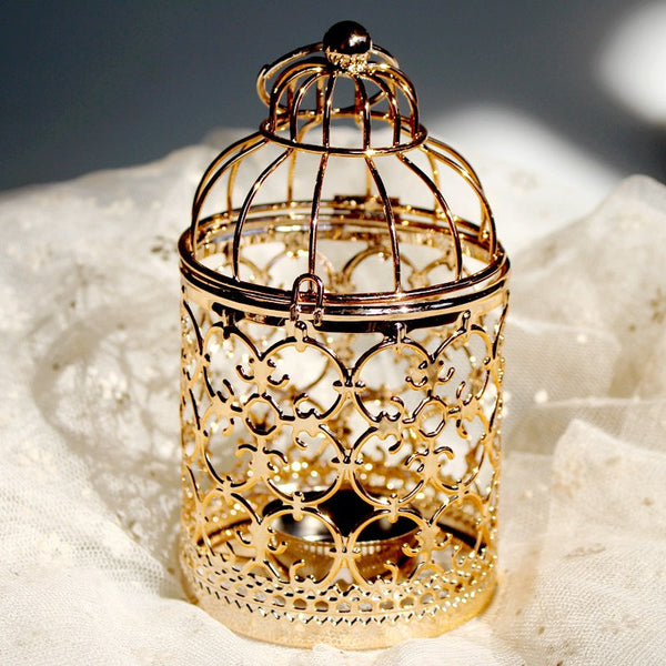 Wedding props party decoration Iron home hollowed out candlestick. iron candlestick decoration ornaments. bird cage. European style light luxury gold candlestick. iron art