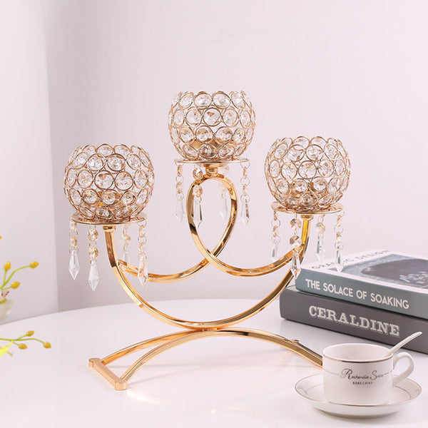 Wedding props party decoration  European creative three-headed crystal candlestick candlelight dinner wedding home decoration electroplating wrought iron candlestick ornaments