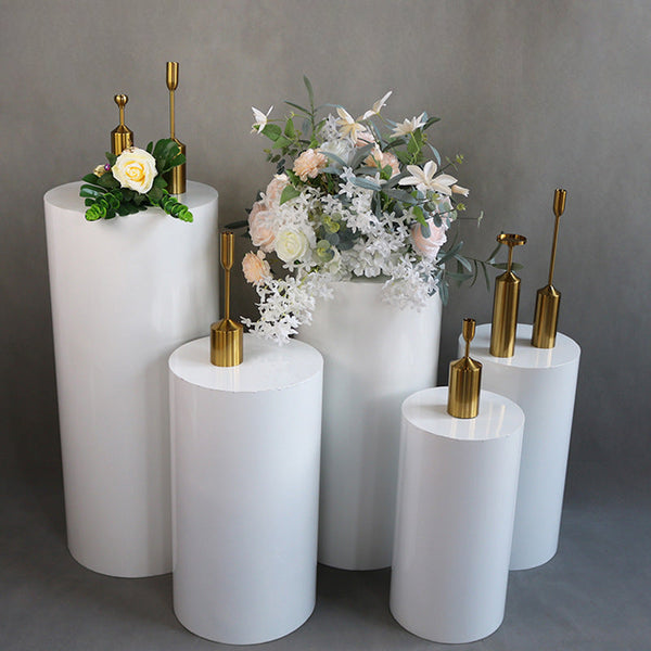 Wedding props party decoration  New wedding props white wrought iron cylindrical dessert table set of five cake stands in the welcome area ceremony pavilion table.