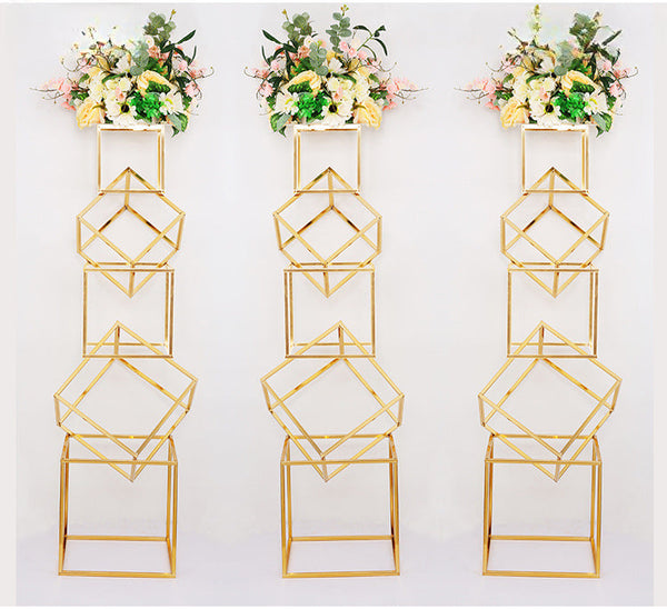 Wedding new electroplated gold square frame road guide wedding decoration wrought iron geometric road guide T stage props and supplies