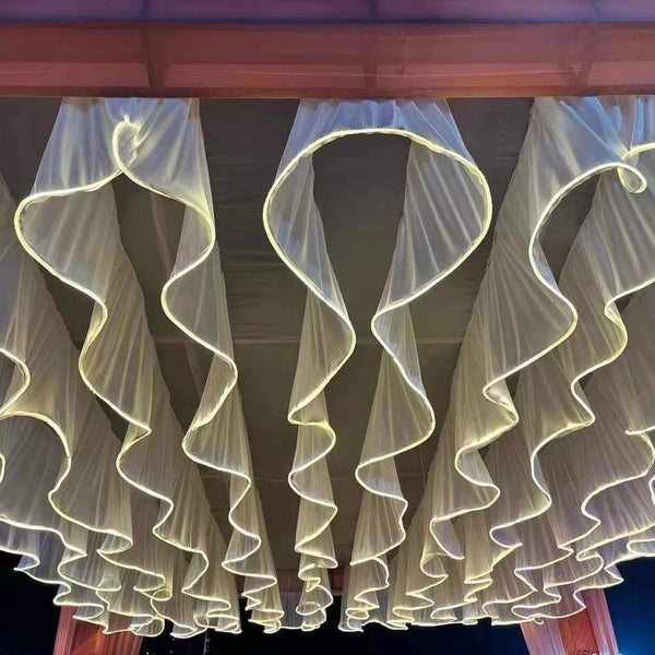 Wedding props party decoration wedding ceiling  props glowing wave hanging curtain lights with Korean style wedding hall stage suspended ceiling hotel suspended ceiling veil wedding curtain lights