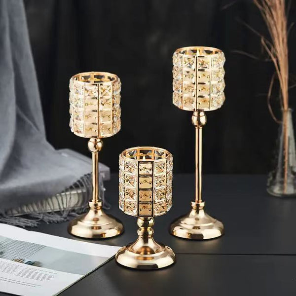 Wedding props party decoration  European Light Luxury Crystal Candlestick Cross border Home Decoration Decoration Wedding Candlelight Dinner Props Iron Candlestick Direct Sales