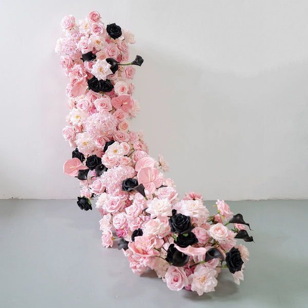 Wedding props decorations long table flowers flowers black pink artificial flowers artificial flowers table decoration finished flowers.