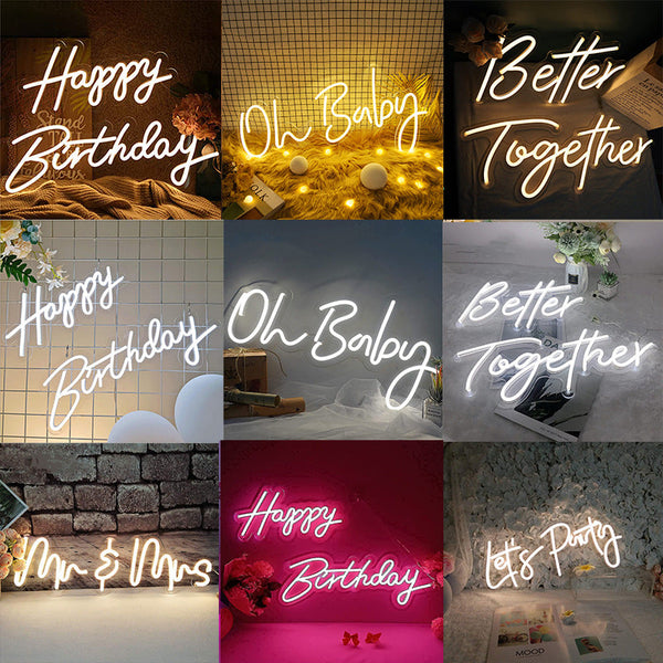 Wedding props party decoration Happy Birthday Decoration LED Neon Light Commemorative Day Anniversary Celebration Indoor and Outdoor Wall Mounted LED Letter Foreign Trade Light