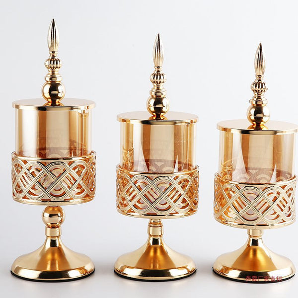 Wedding props party decoration  European candlestick ornaments Western dining table candlelight dinner set of three gold home wedding props decorations.