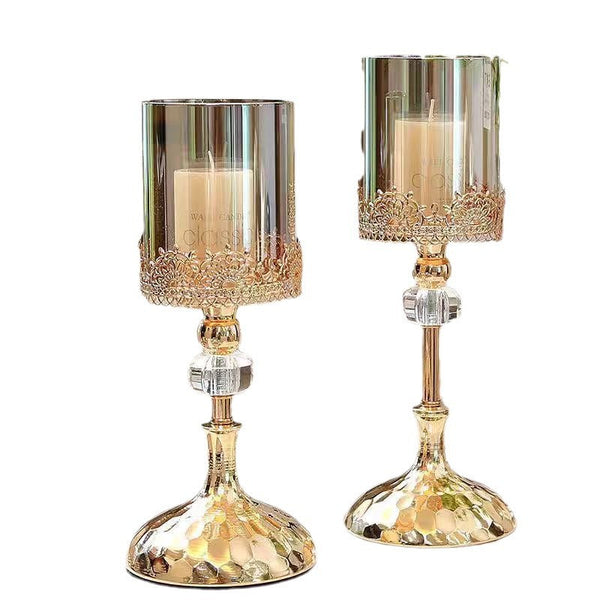 Wedding props party decoration  Simple and luxurious gold metal glass candle holder romantic candlelight dinner home table decoration candle holder jewelry