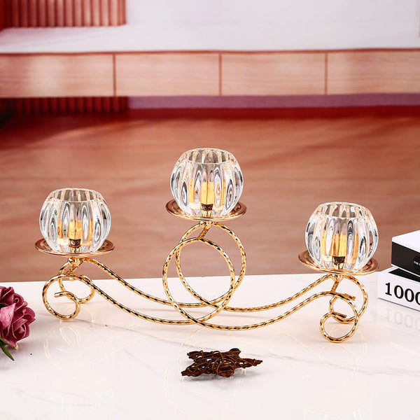 Wedding props party decoration European style three-head crystal candle holder metal crystal candle holder vase ornament wedding hotel home candlelight