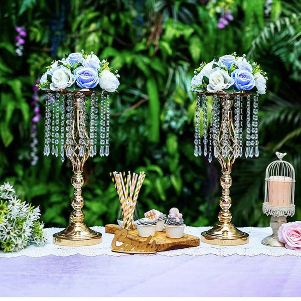 Wedding props party decoration scene  floral wrought iron European electroplating tassel crystal vase retro Roman column decoration