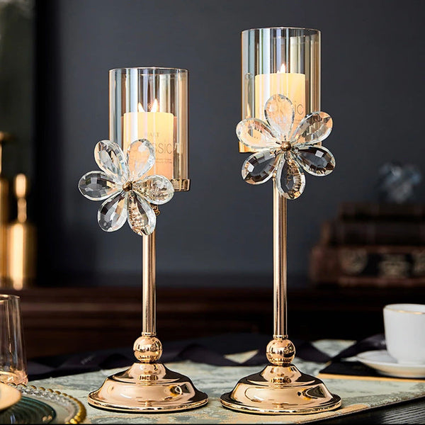 Wedding props party decoration European Light Luxury Crystal Petal Glass Candlestick Romantic Candlelight Dinner Home Table Decoration Decorations Home Retro