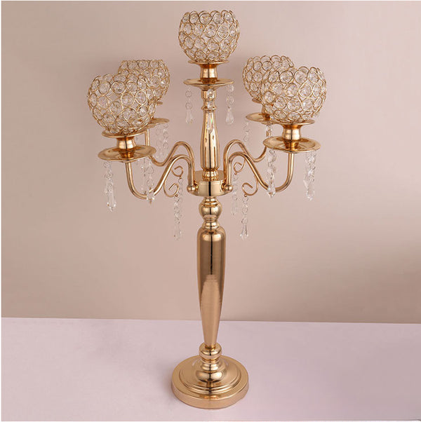 Wedding props with 5 electroplated crystal candlesticks, European romantic candle ornaments, hotel main table decoration and display